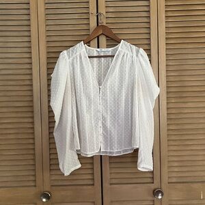 Zara Semi Sheer Puffy Sleeve Embroidered White - M